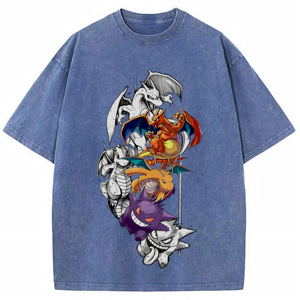 Grunge Sketch Dragon Ghost Group Wash Vintage Tee | Pokemon Anime