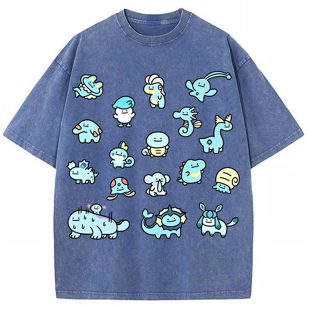 Cute Chibi Blue Water Type Pokemon Collage Graphic T-Shirt