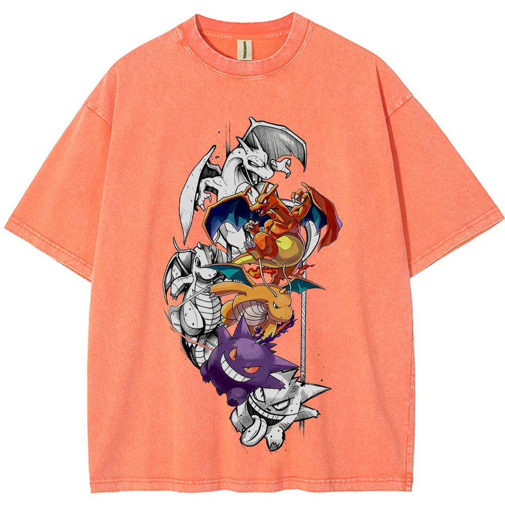 Grunge Sketch Dragon Ghost Group Wash Vintage Tee | Pokemon Anime