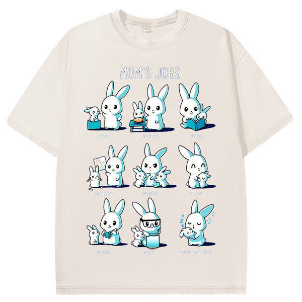 Mom's Jobs Cartoon Bunny Vintage Washed T-Shirt