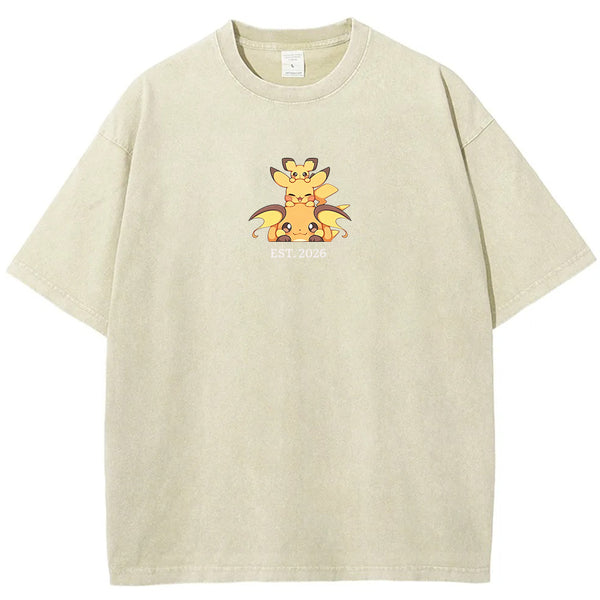 Cute Parent & Kid Pikachu Vintage Washed T-Shirt