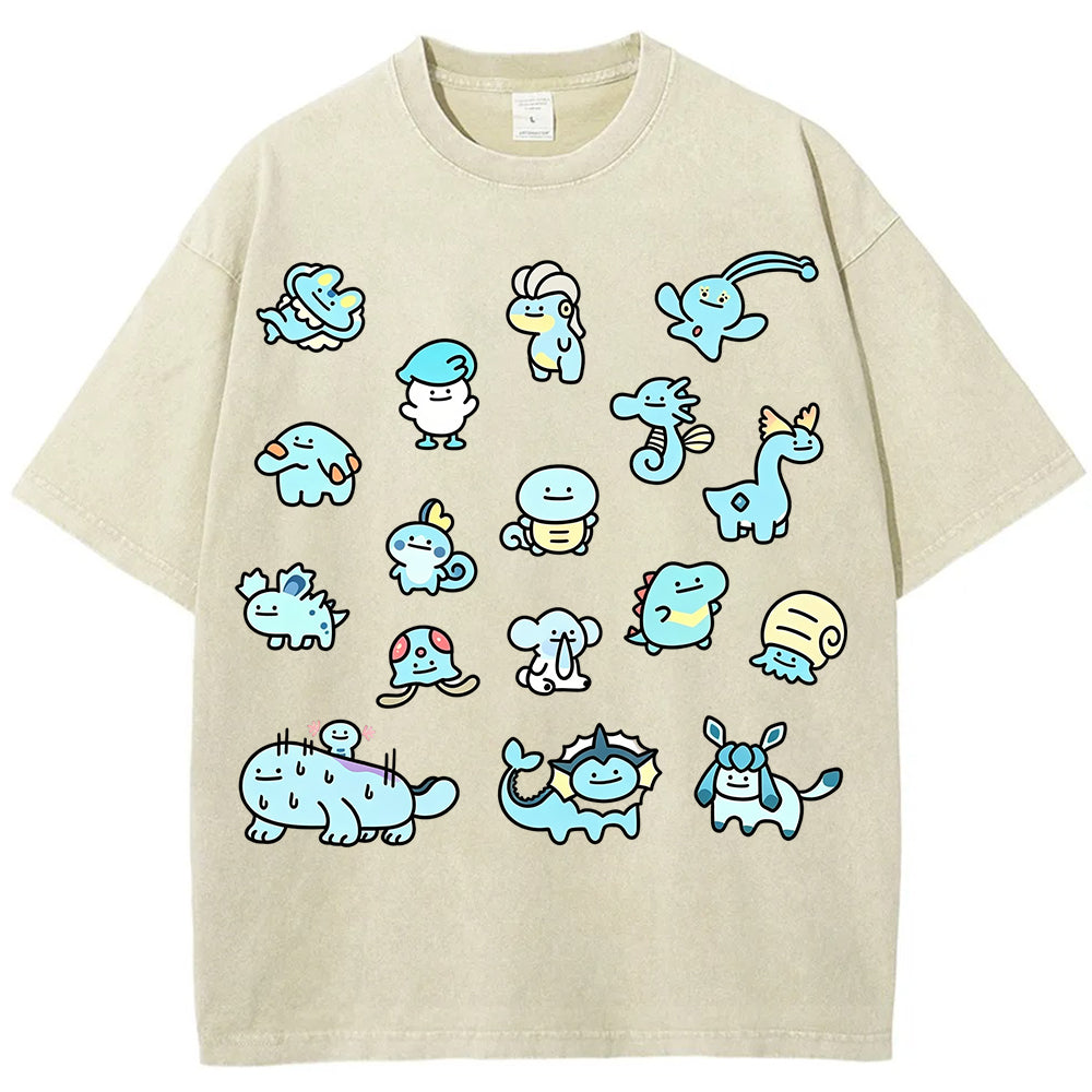 Cute Chibi Blue Water Type Pokemon Collage Graphic T-Shirt