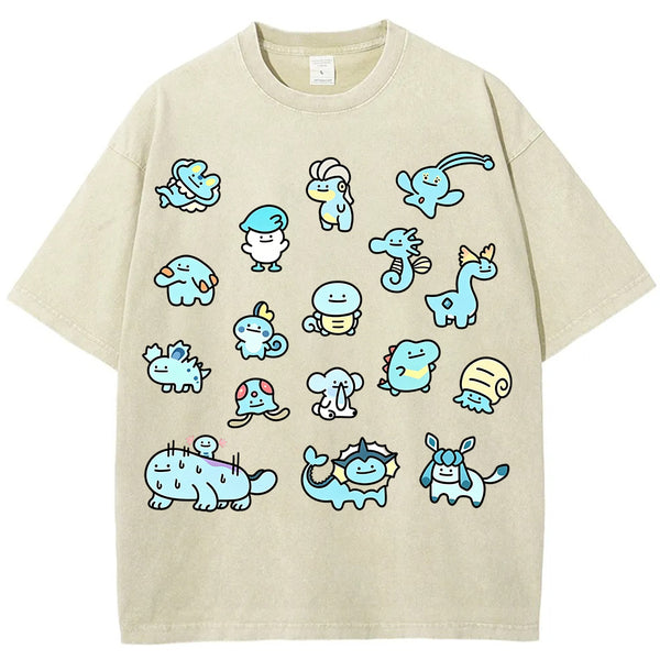 Cute Chibi Blue Water Type Pokemon Collage Graphic T-Shirt
