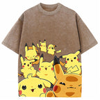Yellow Pikachu Group Selfie Cartoon Tee | Pokemon Anime