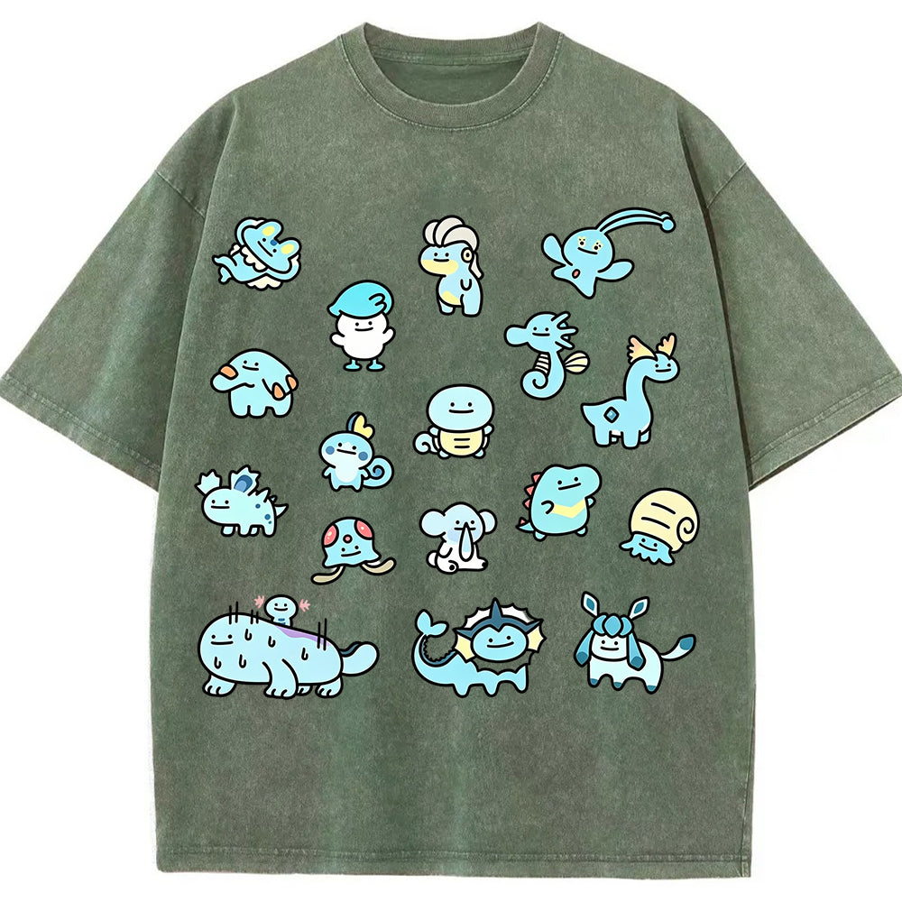 Cute Chibi Blue Water Type Pokemon Collage Graphic T-Shirt