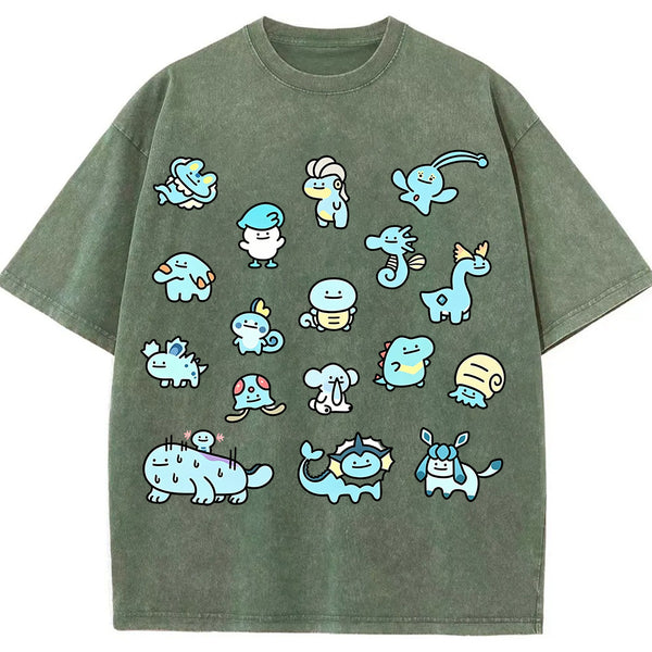 Cute Chibi Blue Water Type Pokemon Collage Graphic T-Shirt