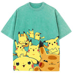 Yellow Pikachu Group Selfie Cartoon Tee | Pokemon Anime