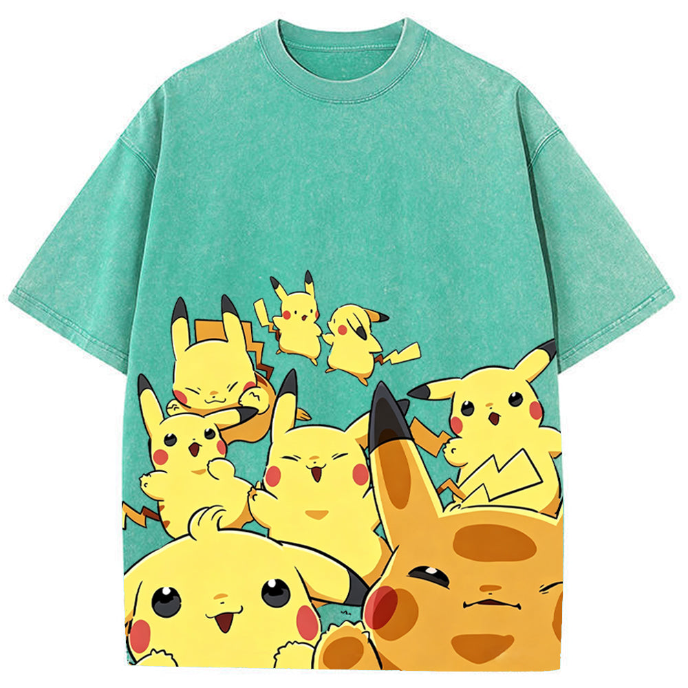 Yellow Pikachu Group Selfie Cartoon Tee | Pokemon Anime