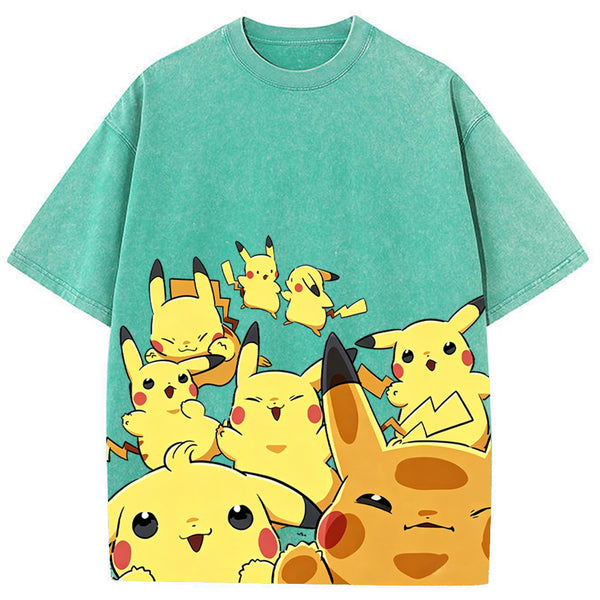 Yellow Pikachu Group Selfie Cartoon Tee | Pokemon Anime