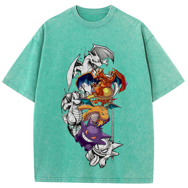 Grunge Sketch Dragon Ghost Group Wash Vintage Tee | Pokemon Anime