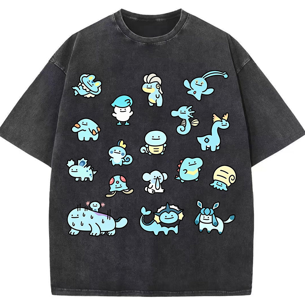 Cute Chibi Blue Water Type Pokemon Collage Graphic T-Shirt