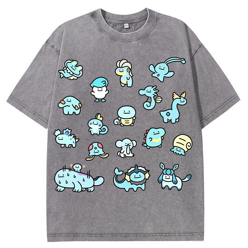 Cute Chibi Blue Water Type Pokemon Collage Graphic T-Shirt