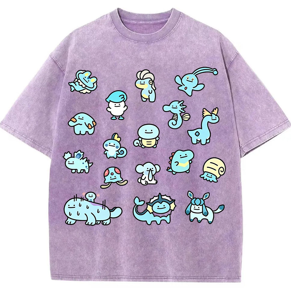 Cute Chibi Blue Water Type Pokemon Collage Graphic T-Shirt