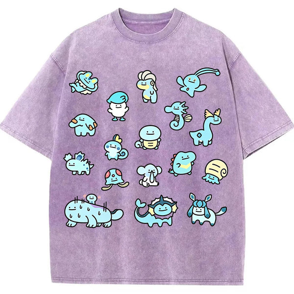 Cute Chibi Blue Water Type Pokemon Collage Graphic T-Shirt
