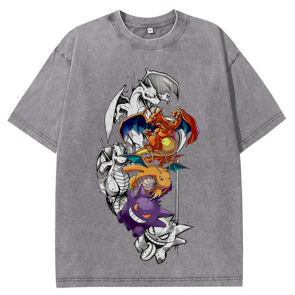 Grunge Sketch Dragon Ghost Group Wash Vintage Tee | Pokemon Anime Main image