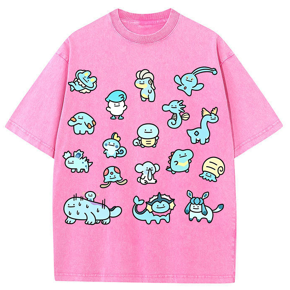 Cute Chibi Blue Water Type Pokemon Collage Graphic T-Shirt