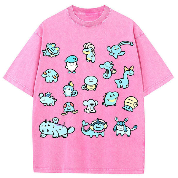 Cute Chibi Blue Water Type Pokemon Collage Graphic T-Shirt