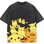 Yellow Pikachu Group Selfie Cartoon Tee | Pokemon Anime