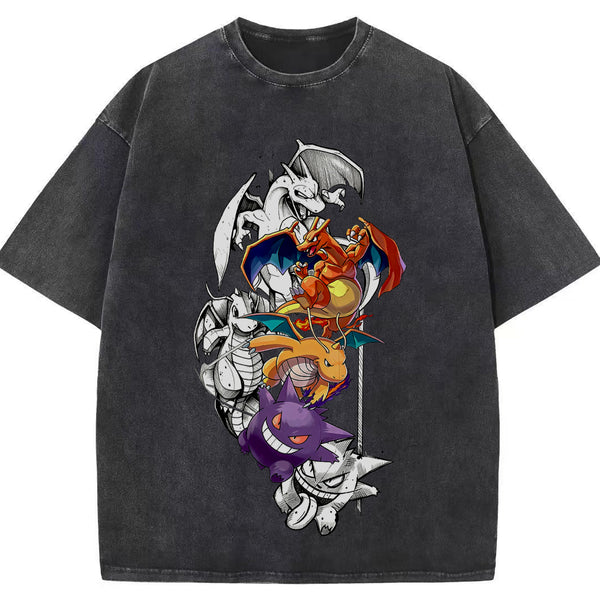 Grunge Sketch Dragon Ghost Group Wash Vintage Tee | Pokemon Anime