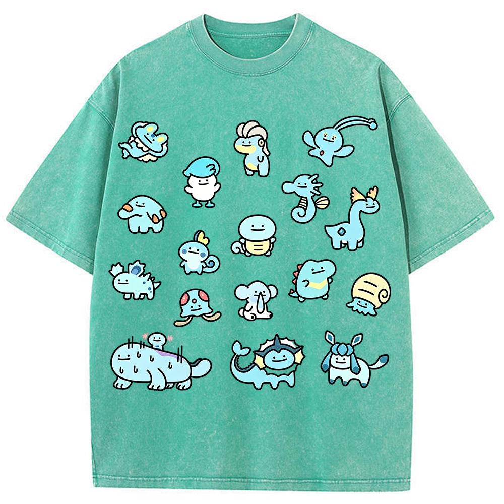 Cute Chibi Blue Water Type Pokemon Collage Graphic T-Shirt