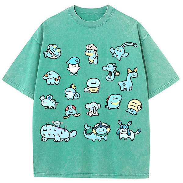 Cute Chibi Blue Water Type Pokemon Collage Graphic T-Shirt