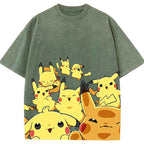 Yellow Pikachu Group Selfie Cartoon Tee | Pokemon Anime