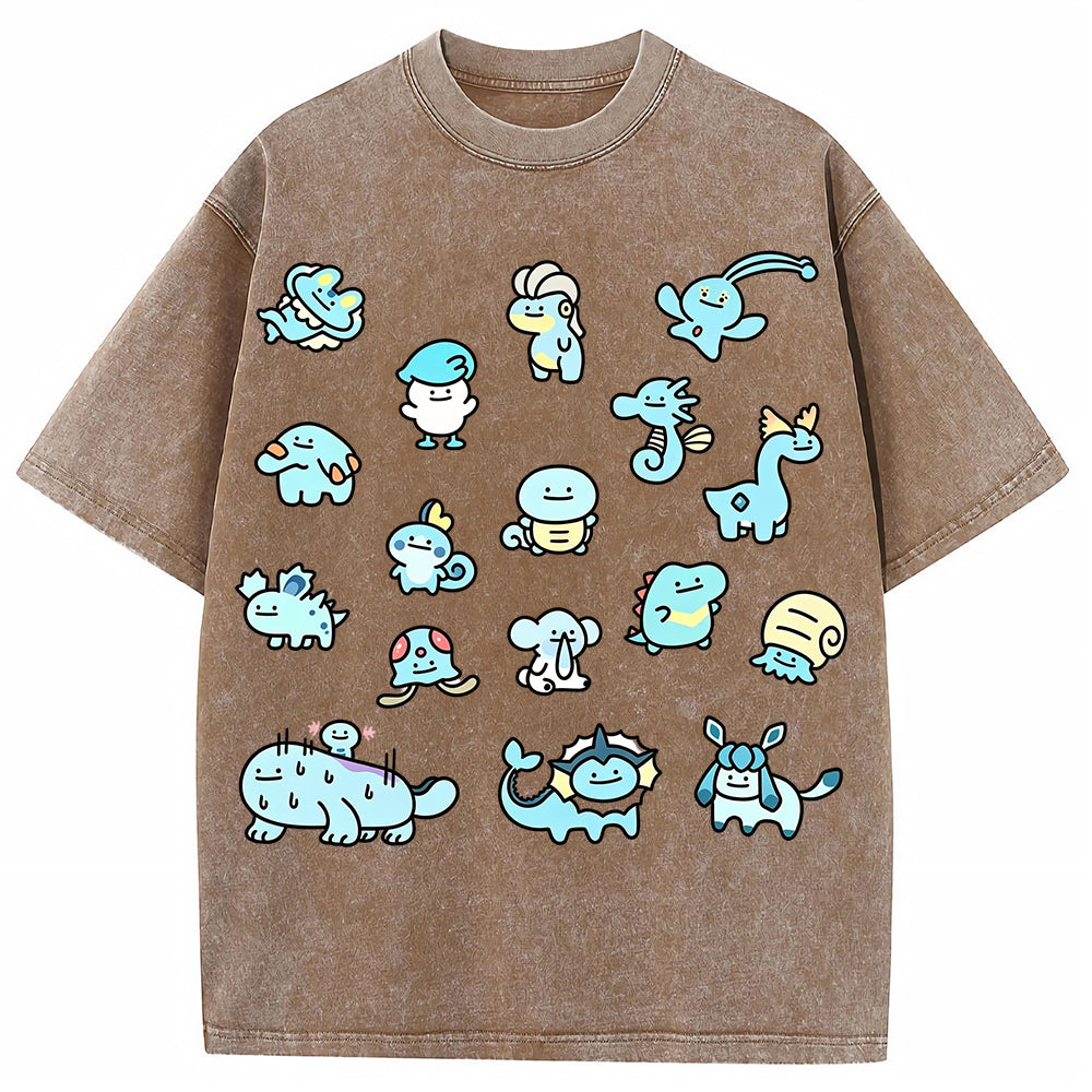 Cute Chibi Blue Water Type Pokemon Collage Graphic T-Shirt