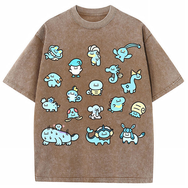 Cute Chibi Blue Water Type Pokemon Collage Graphic T-Shirt