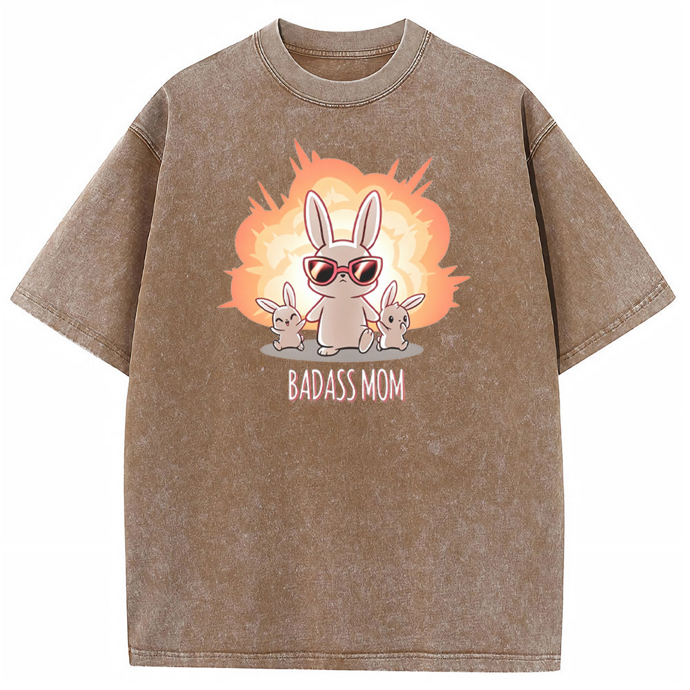Funny Badass Mama Bunny Family Graphic Vintage Washed T-Shirt