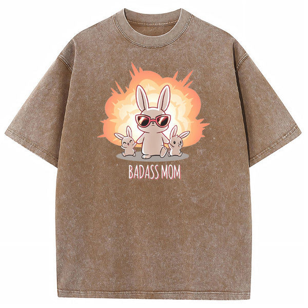 Funny Badass Mama Bunny Family Graphic Vintage Washed T-Shirt