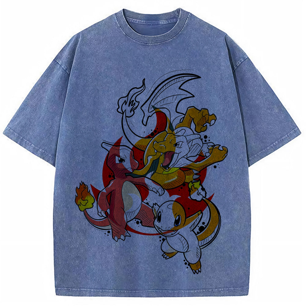 Retro Splash Charizard Evolution Wash Vintage Tee | Pokemon Anime Secondary image