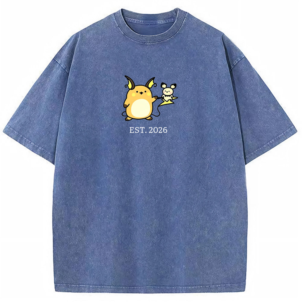 Cute Parent & Kid Raichu Vintage Washed T-Shirt Main image