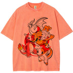 Retro Splash Charizard Evolution Wash Vintage Tee | Pokemon Anime