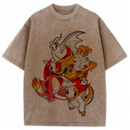 Retro Splash Charizard Evolution Wash Vintage Tee | Pokemon Anime