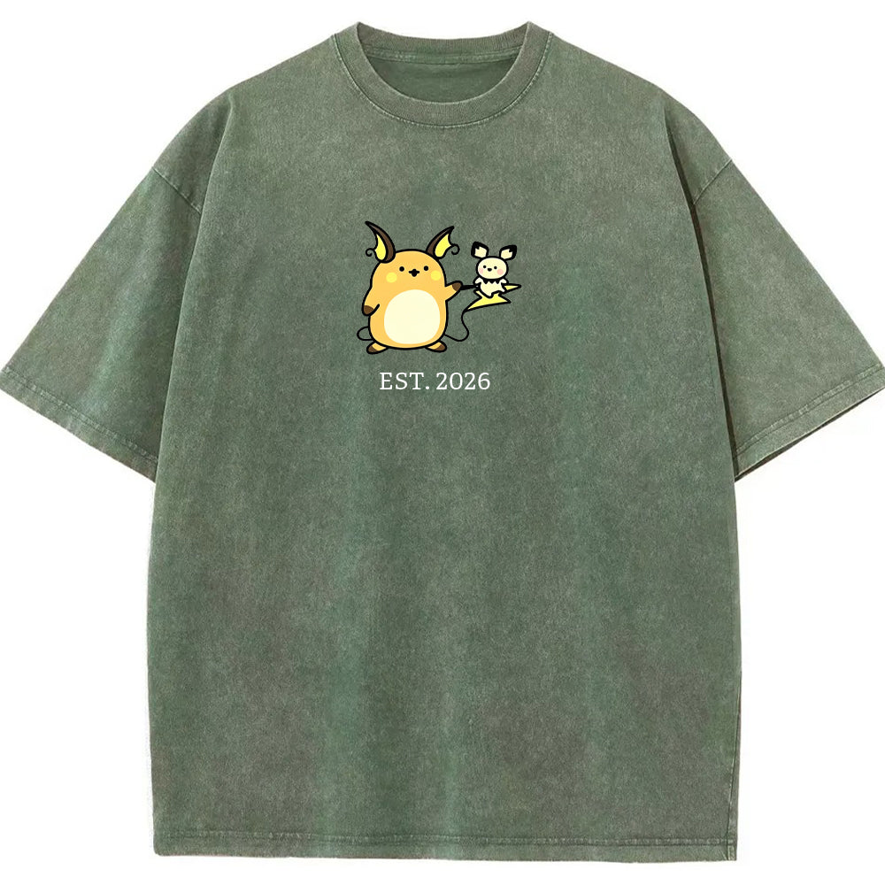 Cute Parent & Kid Raichu Vintage Washed T-Shirt