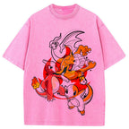 Retro Splash Charizard Evolution Wash Vintage Tee | Pokemon Anime