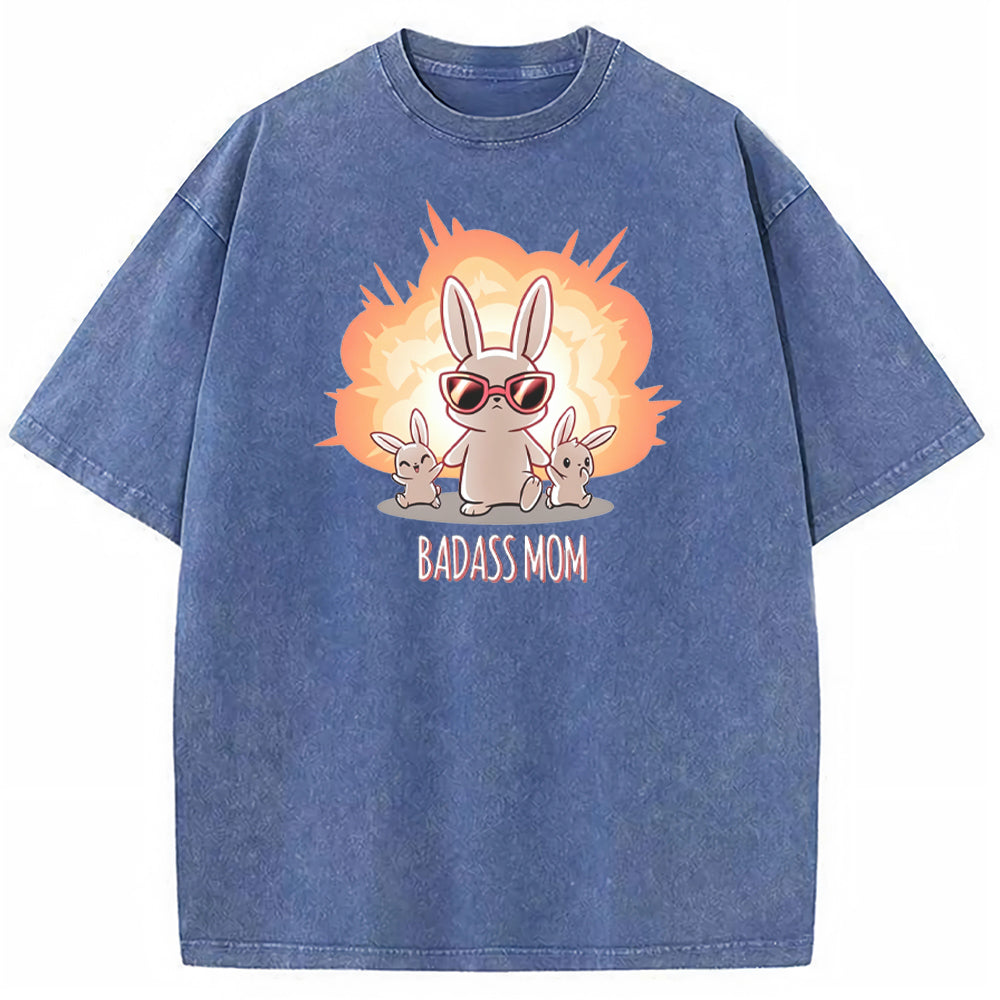 Funny Badass Mama Bunny Family Graphic Vintage Washed T-Shirt