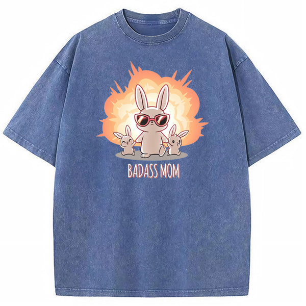 Funny Badass Mama Bunny Family Graphic Vintage Washed T-Shirt