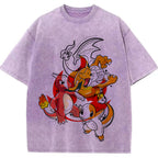 Retro Splash Charizard Evolution Wash Vintage Tee | Pokemon Anime