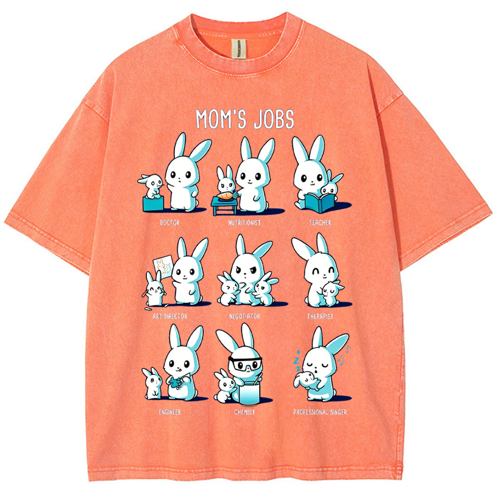 Mom's Jobs Cartoon Bunny Vintage Washed T-Shirt