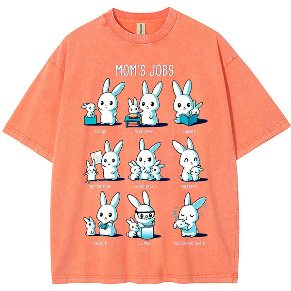 Mom's Jobs Cartoon Bunny Vintage Washed T-Shirt