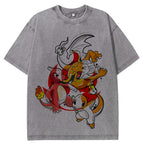 Retro Splash Charizard Evolution Wash Vintage Tee | Pokemon Anime