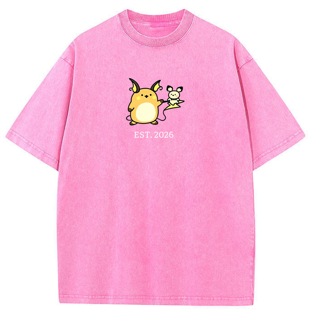 Cute Parent & Kid Raichu Vintage Washed T-Shirt