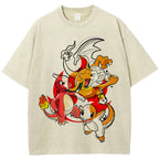 Retro Splash Charizard Evolution Wash Vintage Tee | Pokemon Anime