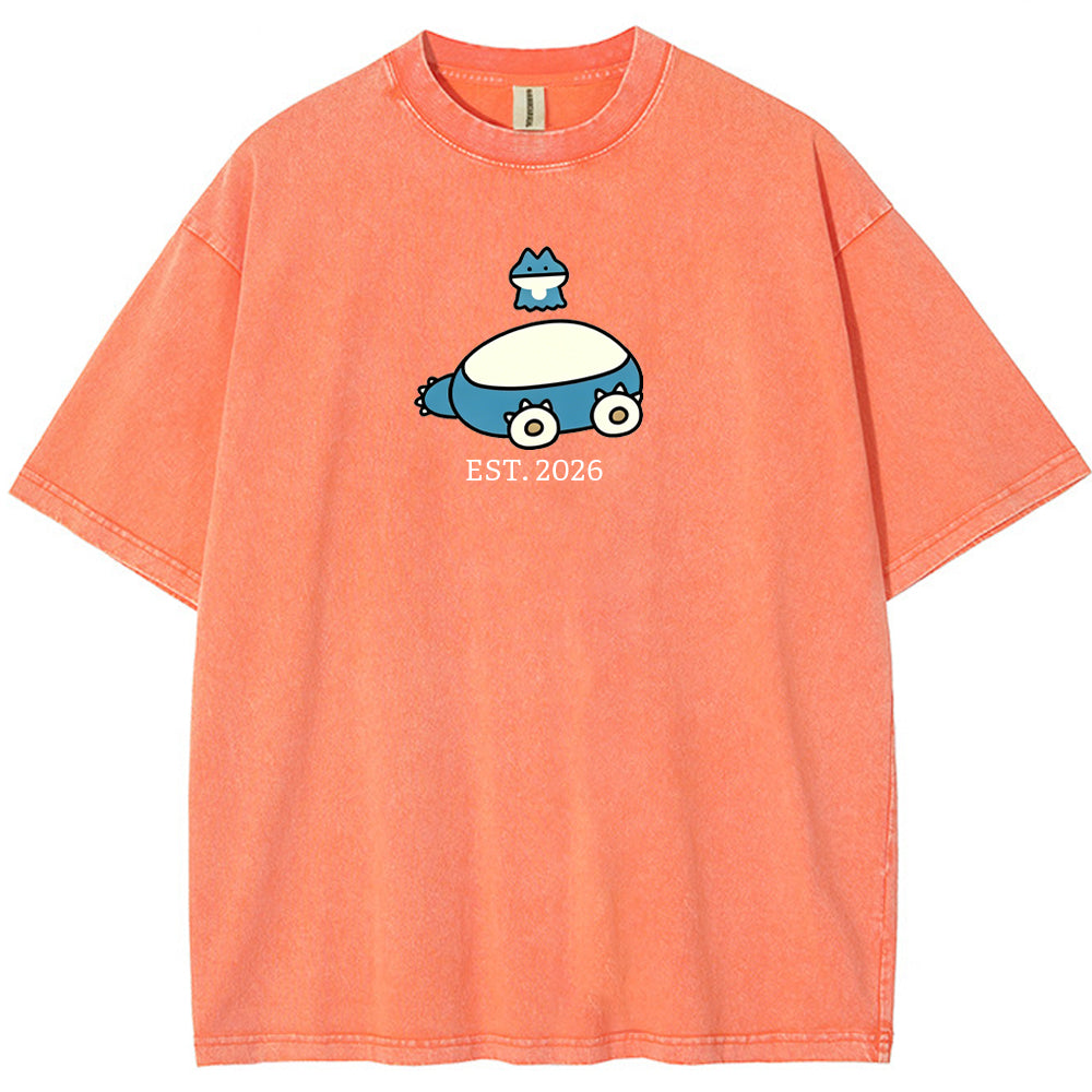 Cute Parent & Kid Snorlax Vintage Washed T-Shirt