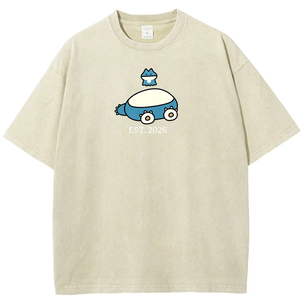 Cute Parent & Kid Snorlax Vintage Washed T-Shirt