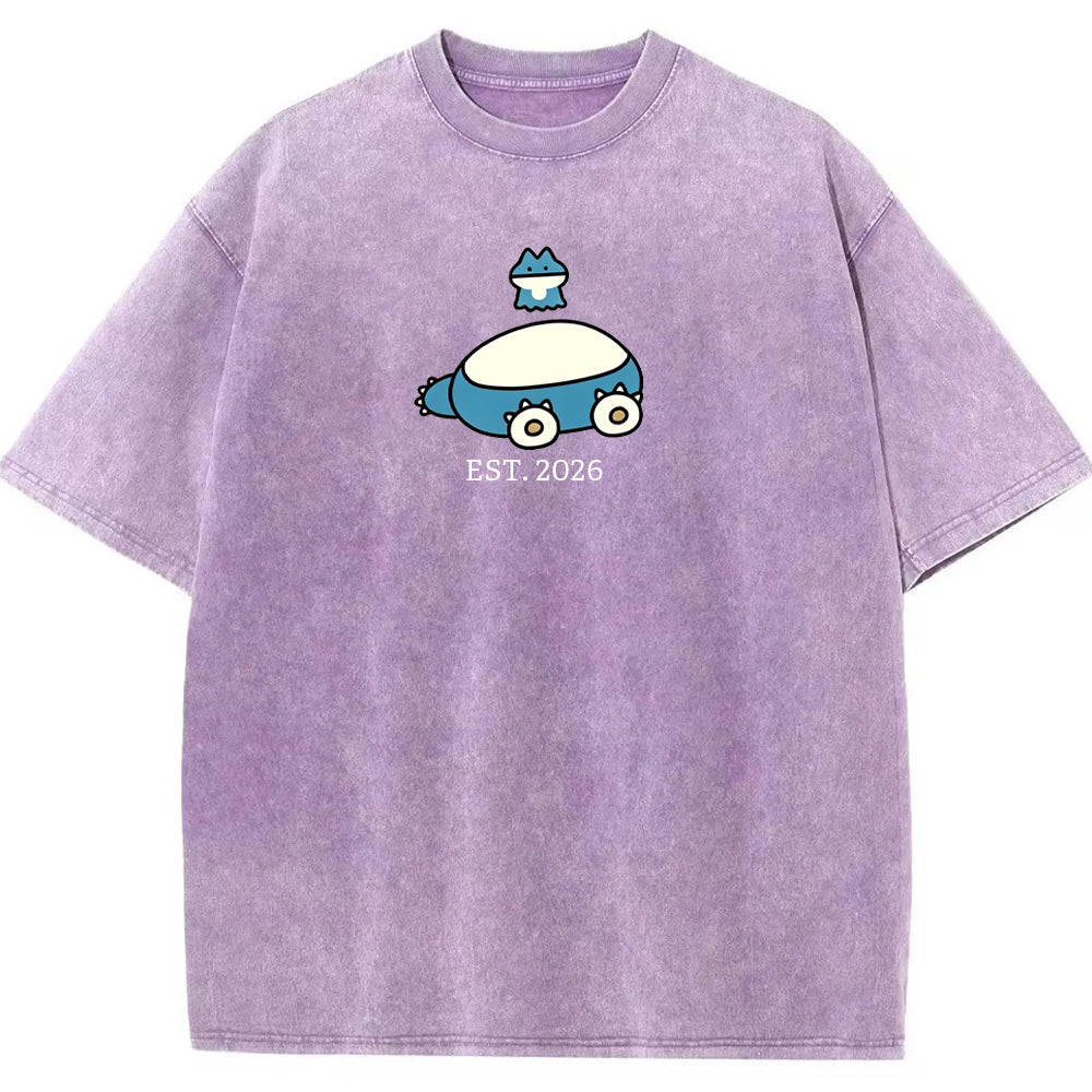 Cute Parent & Kid Snorlax Vintage Washed T-Shirt
