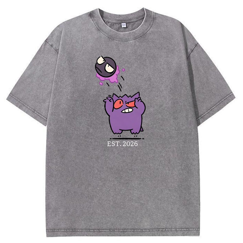 Cute Parent & Kid Gastly Gengar Basketball Vintage Washed T-Shirt