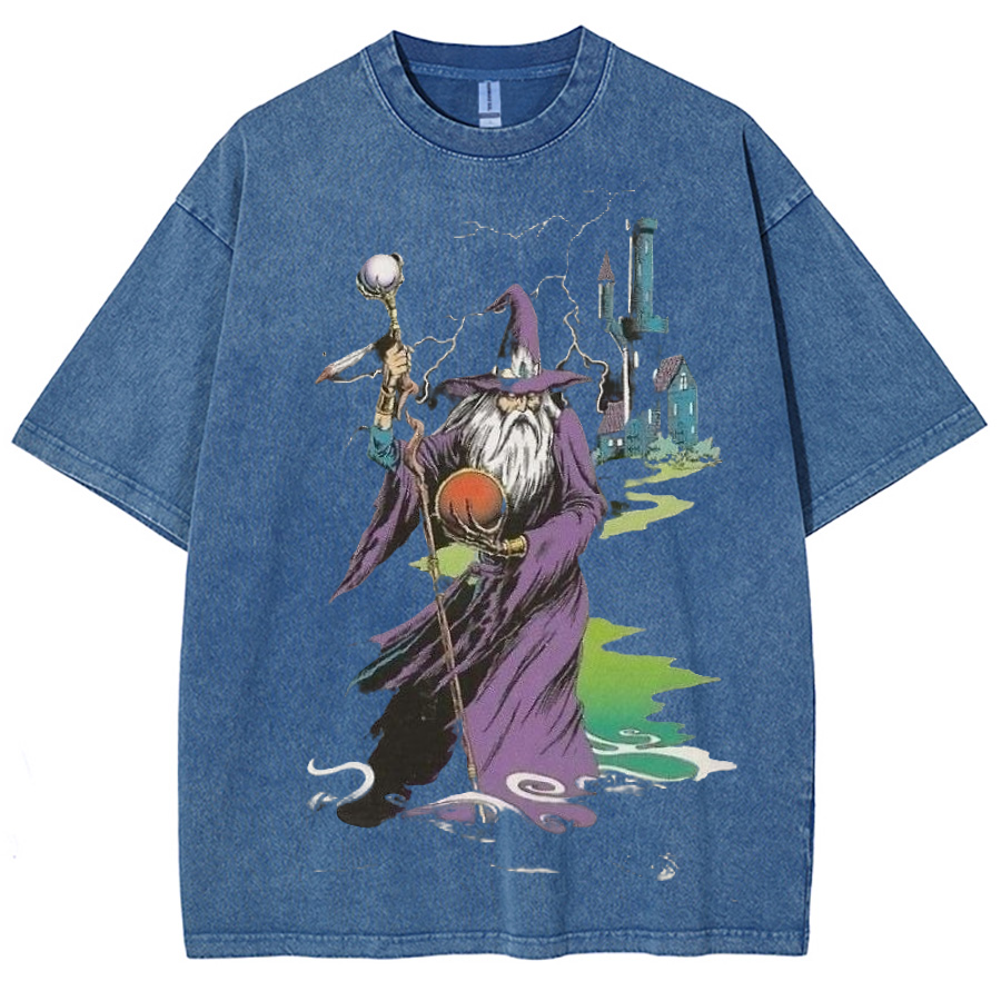 Wizard & Tower Unisex Printed Retro Washed Short Sleeved T-Shirt