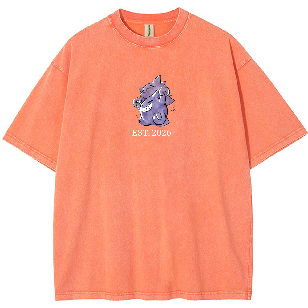 Cute Parent & Kid Haunter Gengar Hug Vintage Washed T-Shirt